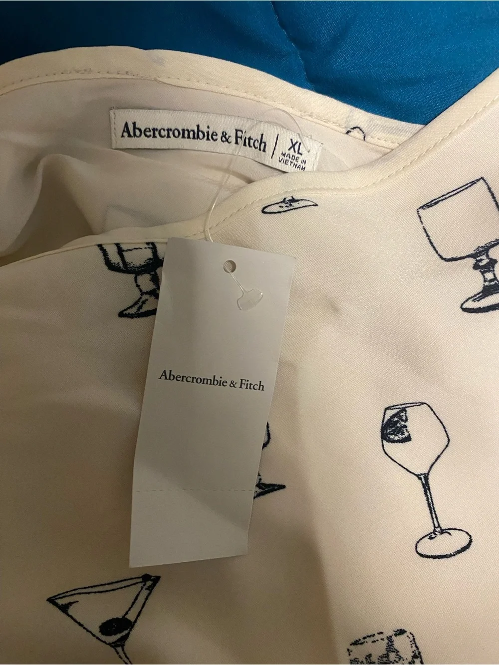 Abercrombie & Fitch Cream Slip Dress with Black Glass Print